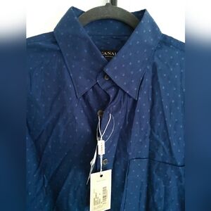 CANALI💥New💥Blue Long-Sleeve Button-Down Collared Shirt